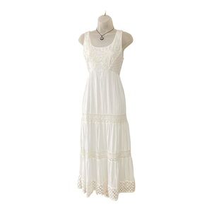 Magic Boho White Beaded & Crotchet Sleeveless Dress Large EUC